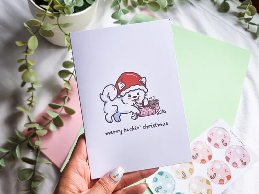 Dog Heckin' Present Christmas Greeting Card